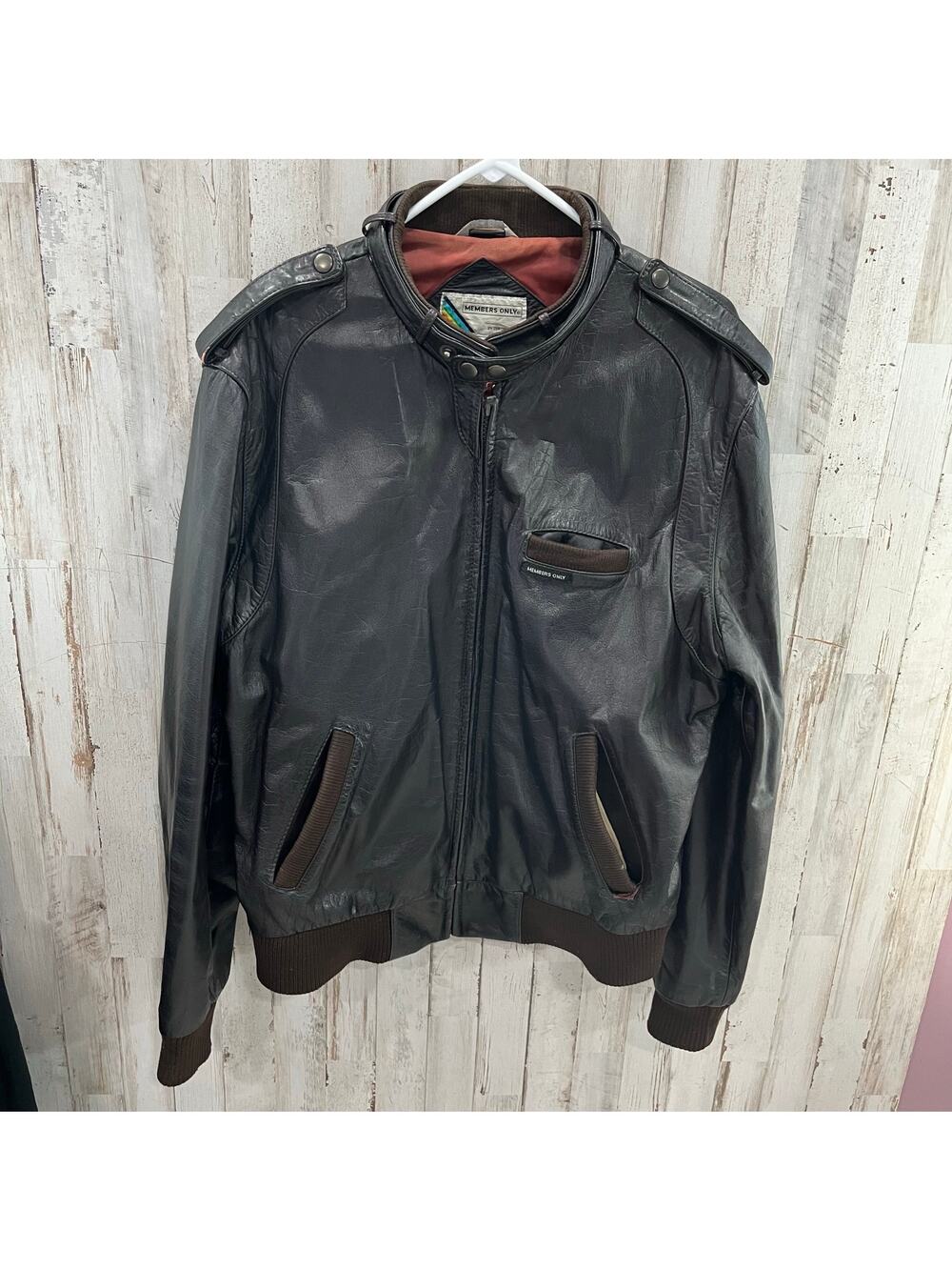 Members Only Leather Jacket Mens 44 Black Pilot Motorcycle 80s Size 44 Vintage